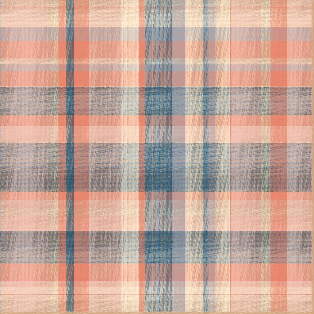 Generative Madras Checks textile study in soft blue and terracotta